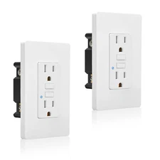 2× GFCI Outlet 15A White LED Light ETL Certified TR WR + Decorative Wall Plate