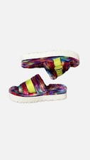 UGG Fluffita Pixelate Faux Shearling Open Toe Slide Flatform Sandals, Size 7