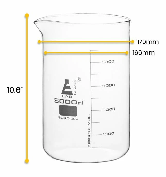 Eisco Labs 5000ml Beaker - Low Form - White Graduations - Borosilicate Glass - Image 2 of 4