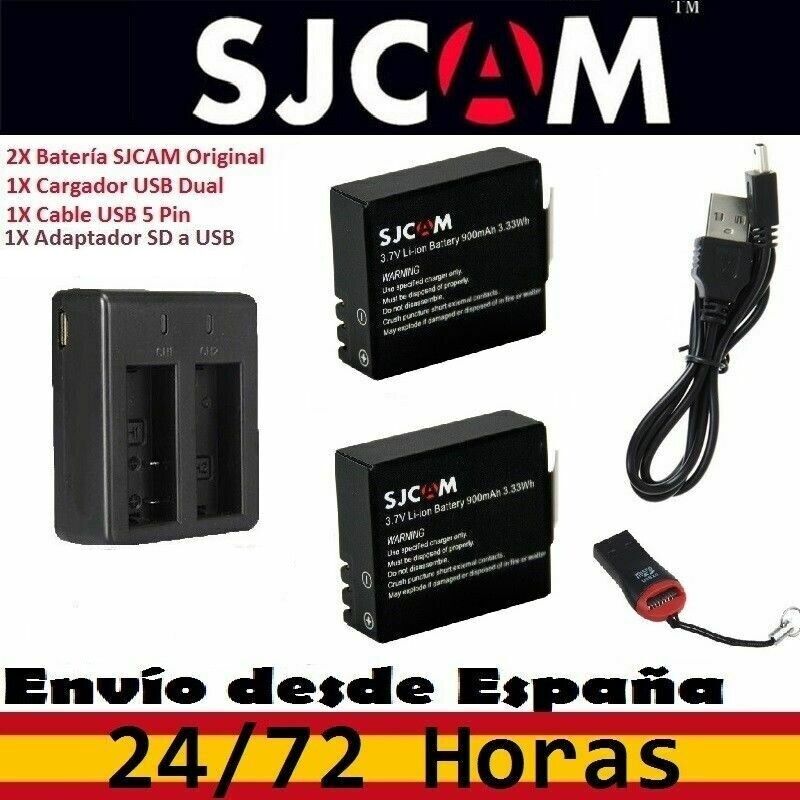 Pack 2 Baterías SJCAM SJ4000 3.7V 900mAh + Cargador Dual USB. SJ5000...