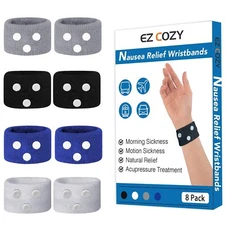 EZ COZY 8Pc Motion Sickness Bands Upgraded Anti Nausea Wristband Sickness Relief