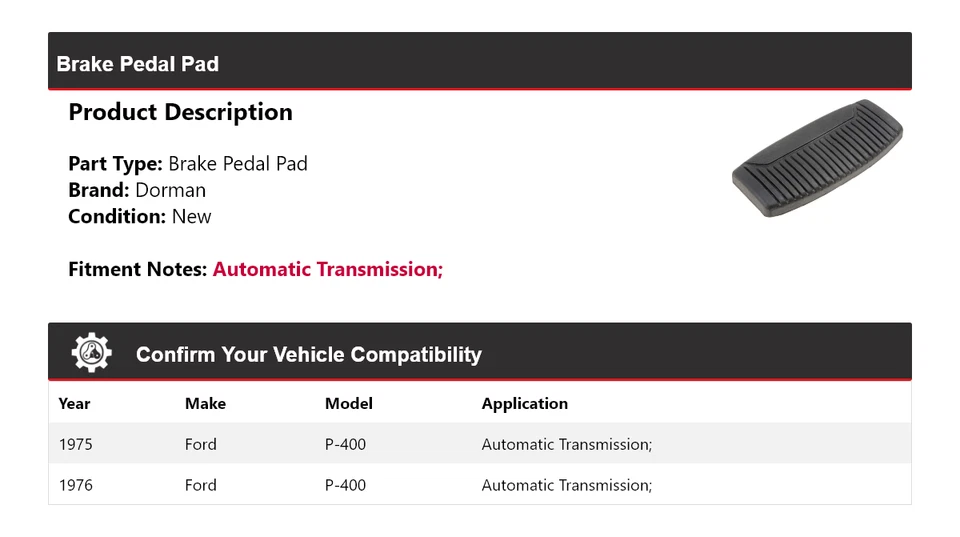 Pastilla de pedal de freno para Ford P-400 Dorman 1975-1976 Foto 2 de 4