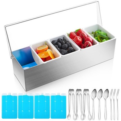 1 Pack Stainless Steel Chilled Condiment Server 5 Removable Slot Toppings Con...