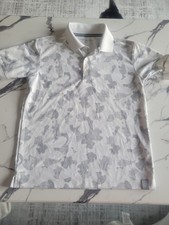 Nike Youth Medium Boys Polo Standard Fit Collared Golf White Grey Camo Dri-fit