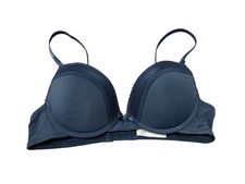 Laura Ashley Navy Blue Lace Trim Underwire Bra Sz 34C Intimate Underwear