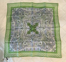 New Talbots 100 Silk Scarf Green Paisley 26  Square Preppy Classic Print