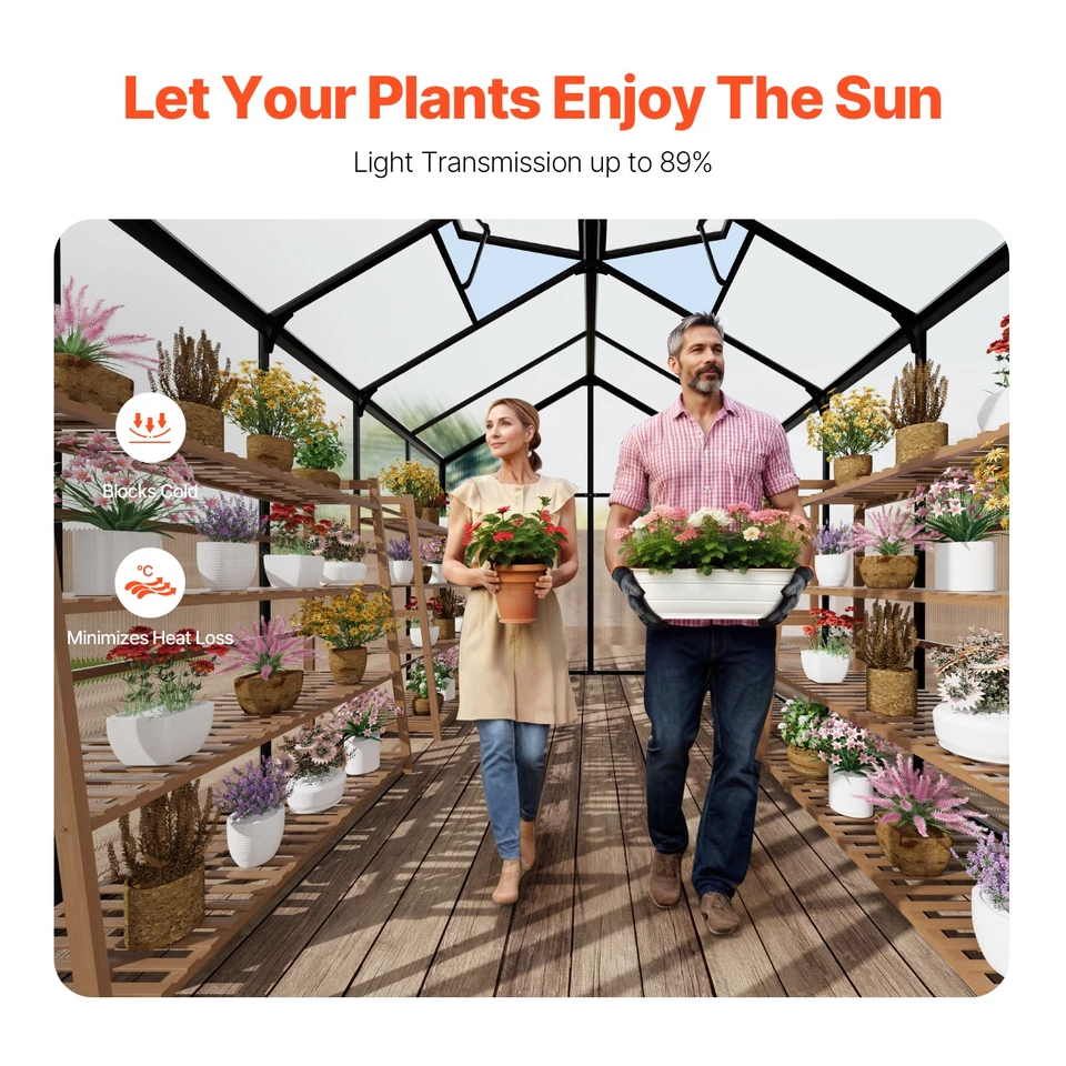 Polycarbonate Greenhouse Walk-in 8 x 10 ft Heavy Duty Green House Outdoor Garden - Image 4 of 4