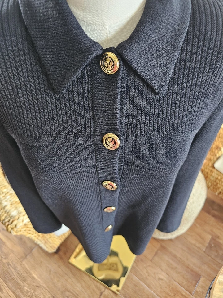 Chaqueta Cárdigan Blazer ST. JOHN Básica Negra Dorada Botón Santana Tejido Mujer Talla 8 Foto 2 de 4