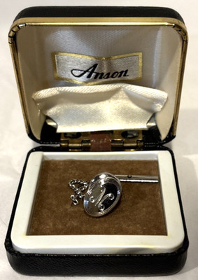 Vintage Initial Tie Tack Pin Silver Toned in Original Box Engraved Initial M