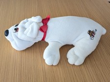 Vintage 8” Pound Puppy Newborn White Wrinkly Dog Red Bow Soft Toy Hornby 1984