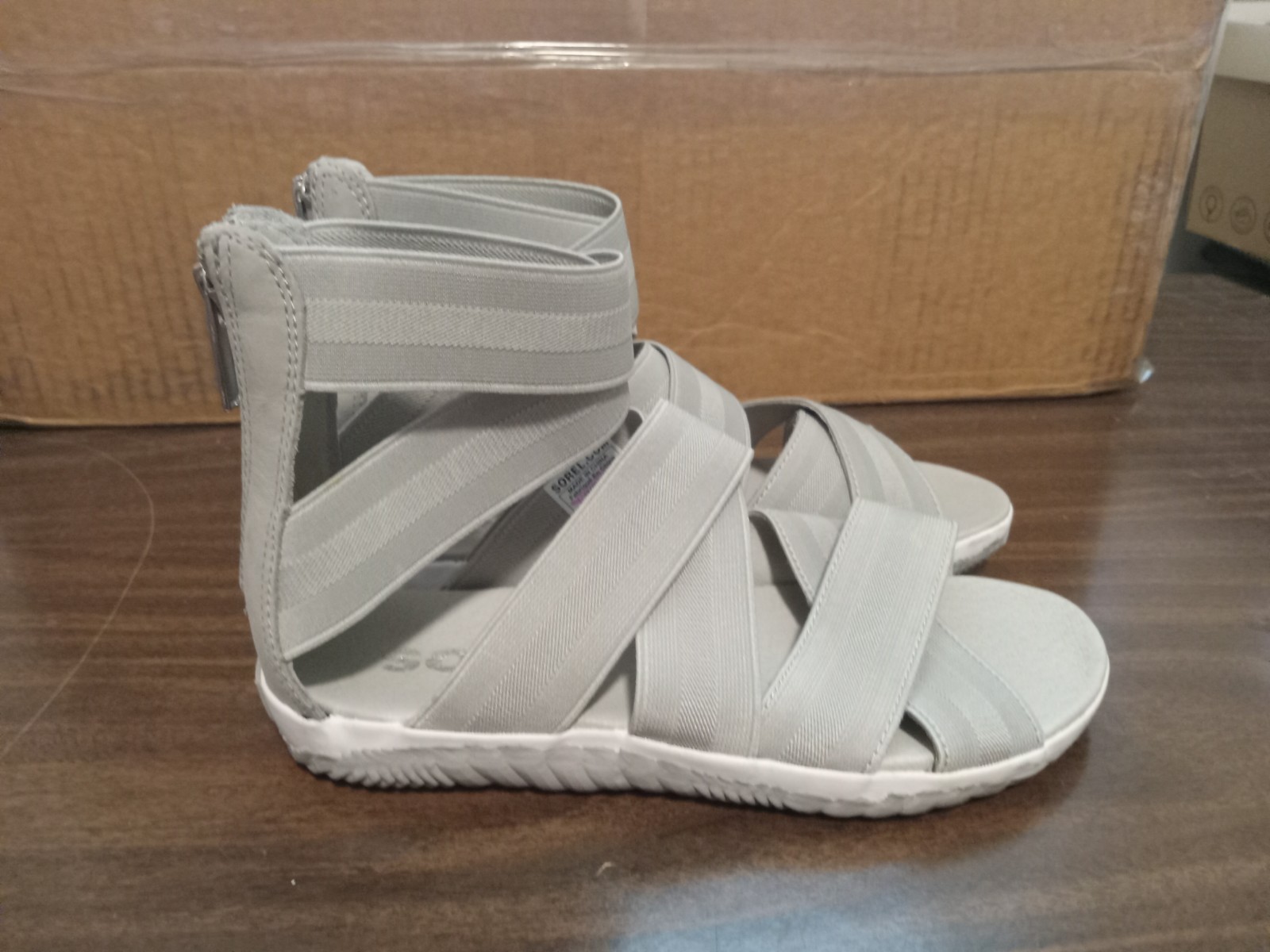 Sorel Out N About Plus Strap Sandal Gray Zip Gladiator Shoes Womens Size 6.5