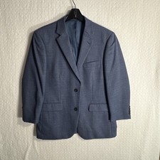 Joseph  Feiss Gold 40S Blue Plaid Birdseye 100 Wool 2 Button Classic Fit