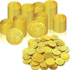 Dingion 100 Pcs Plastic Gold Coins Set Pirate Fake Toy Tokens Golden