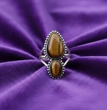 Pear Shape Dainty 925 Sterling Silver Ring Tiger Eye Gemstone Handmade Jewelry