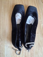 New NEXT Black Forever Comfort Jewel Ankle Strap Ballet Flat Shoes Size UK 6