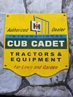 VINTAGE CUB CADET TRACTORS AND EQUIPMENT PORCELAIN SIGN. 10"×10"