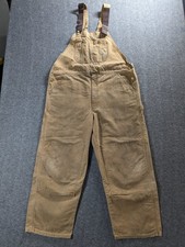 Carhartt Mens Bib Overalls Dungarees Double Knee 42 X 28 Duck Canvas Brown