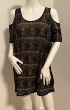 Vintage Lovers + Friends Black/ Nude Lace Shift Dress w/ Cut out Shoulders S