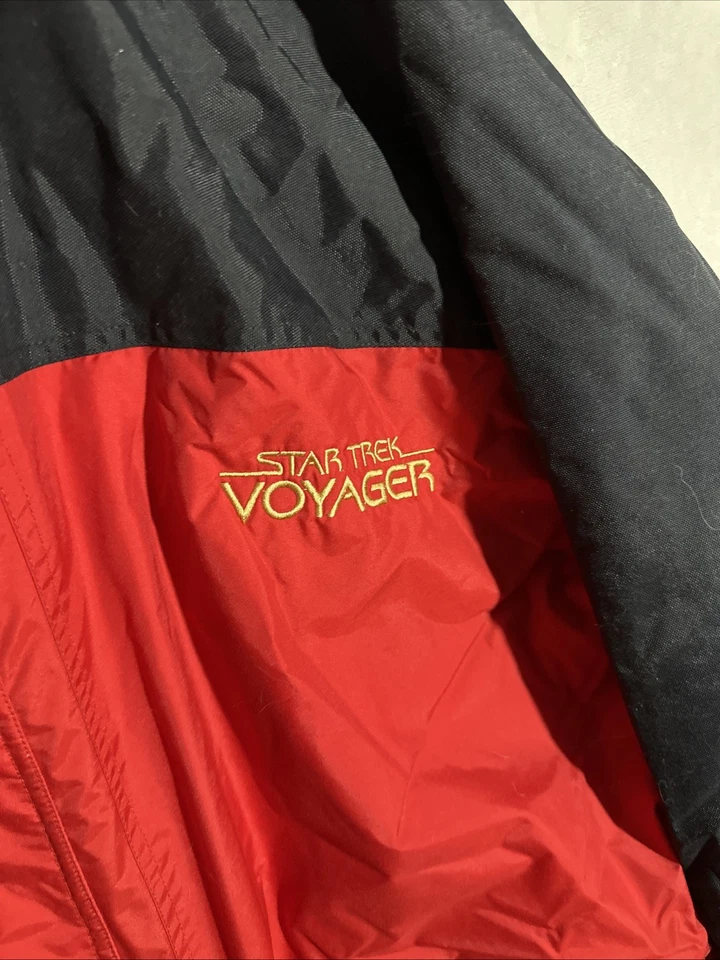 复古星际迷航 Voyager Wear Guard 冬季外套 男式 2XL 红色黑色连帽 — 第 3/4 张图片