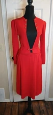 Vtg 1990 Red Jacket & Skirt With Belt Sz 2-4 Couture Skirt 25" Length Waist 26"