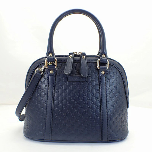 Gucci Micro Leather 2Way Handbag Navy 23x18x12.5cm Used