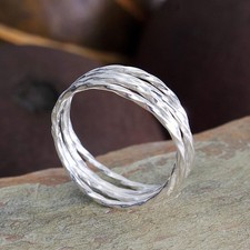 Multi-Layered Sterling Silver Ring for Women, Textured Freeform Wrap Ring, 925