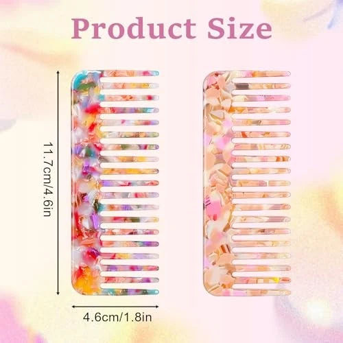 Paquete de 2 peines de dientes anchos para mujer, peine ancho desenredante con caparazón de tortuga roja  Foto 2 de 4