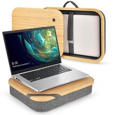 Mayjoy Bamboo Lap Desk w/ Storage Removable Cushion, Laptop Tray, Grey