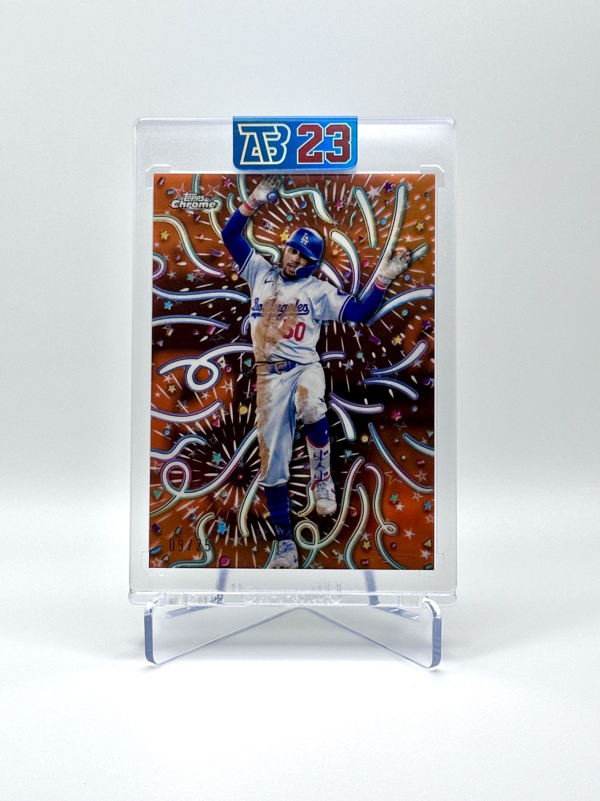 2024 Topps Chrome Update Mookie Betts Celebracion Orange Refractor /25 Dodgers