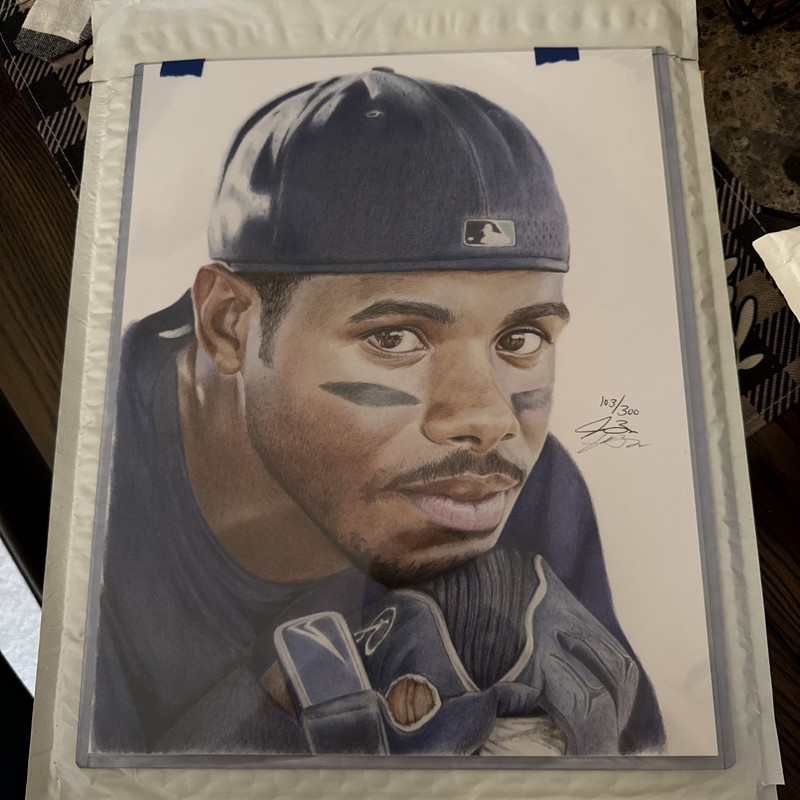 Ken Griffey Jr.  - Jacob Burgess Limited Color Print Signed # 103/300 -18X 11.5