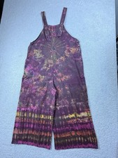 Earthbound Trading Co Overalls Womens S Purple Tie Dye Romper Pockets Wide Leg