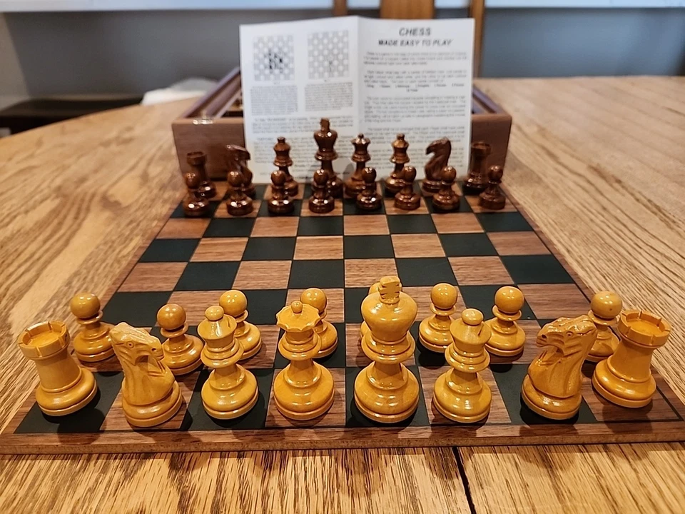 Drueke Wooden Chessman w/12" Board--Dominos/Cribbage/Checkers/Backgammon in Box - Image 3 of 4