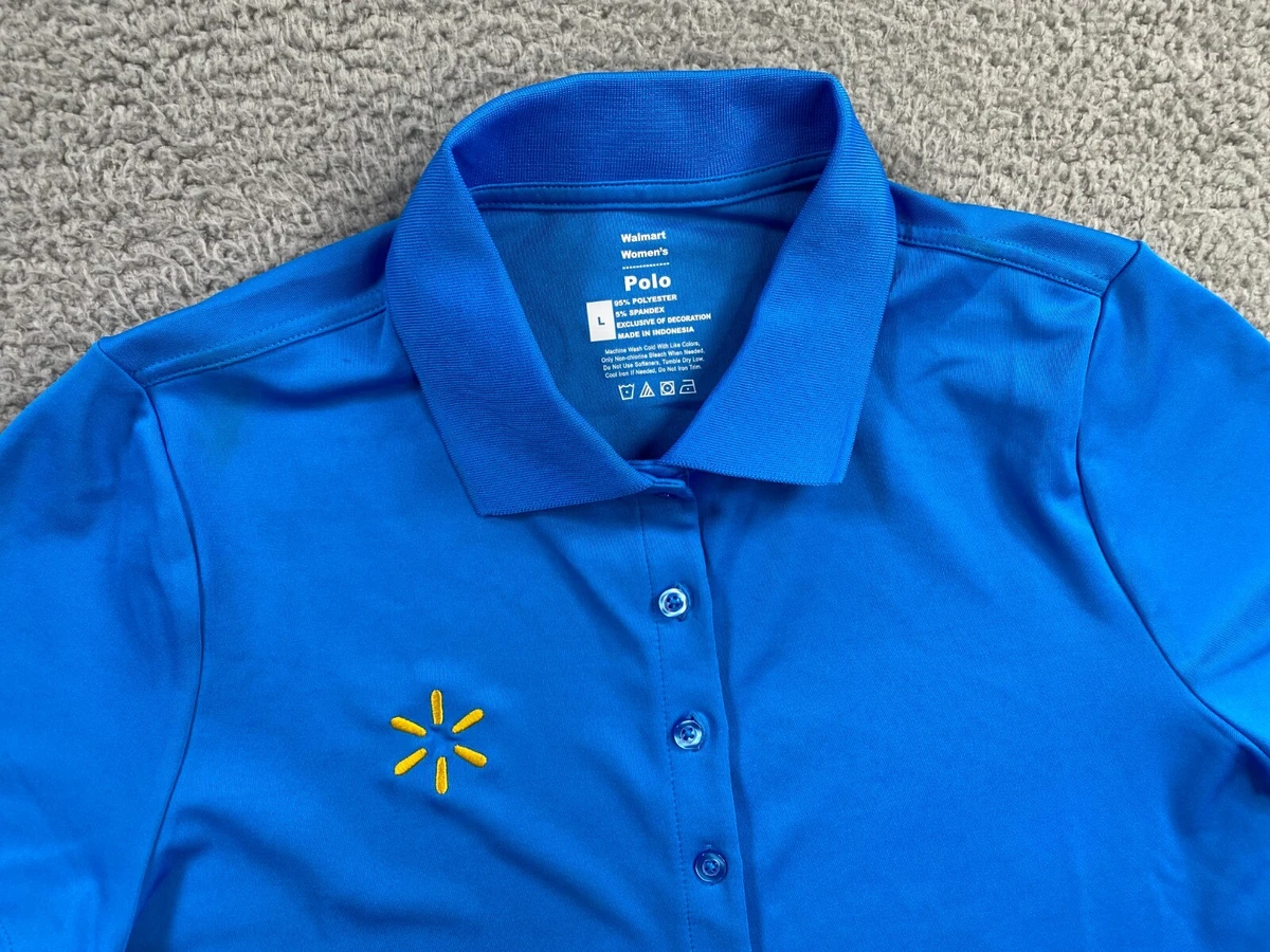 Walmart Shirt Womens Large Blue Polo Collared Short Sleeve Work Employee Uniform
