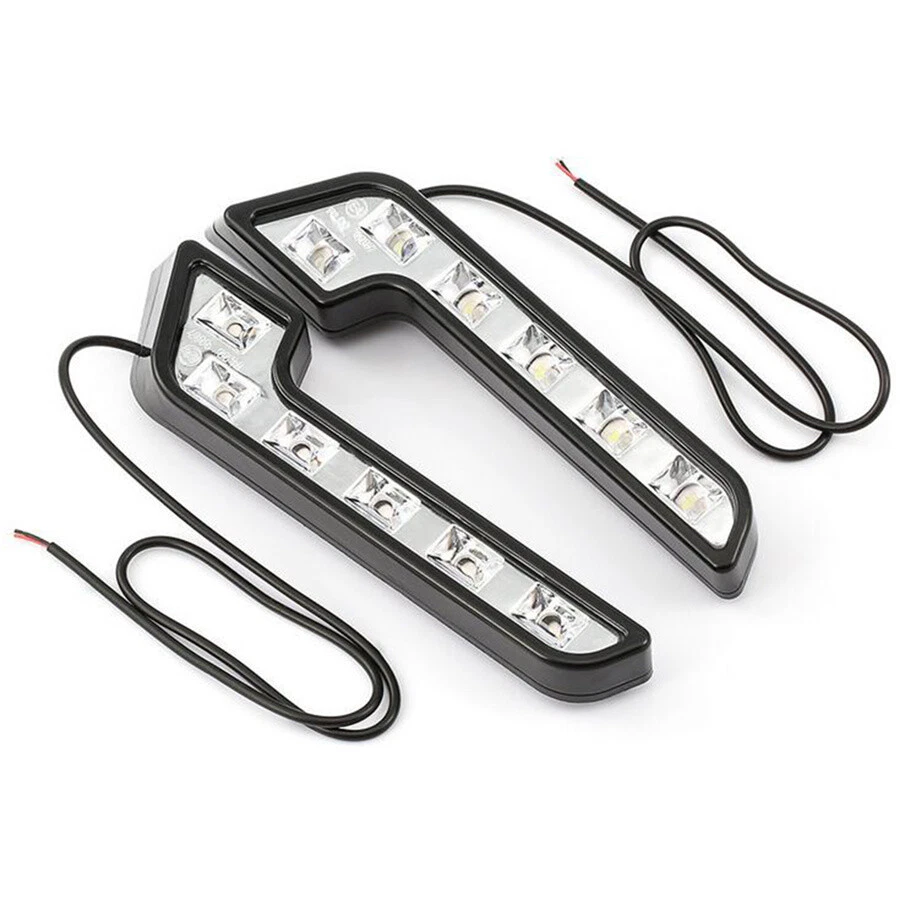 L Shaped Car LED Driving Fog Lights Daytime Running Lamps White Waterproof Pair - Image 4 of 4