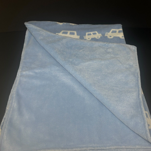 Tiddliwinks Blue with White Cars Baby Blanket 2 Layer Fleece Lovey 30 x 40 - Picture 3 of 6
