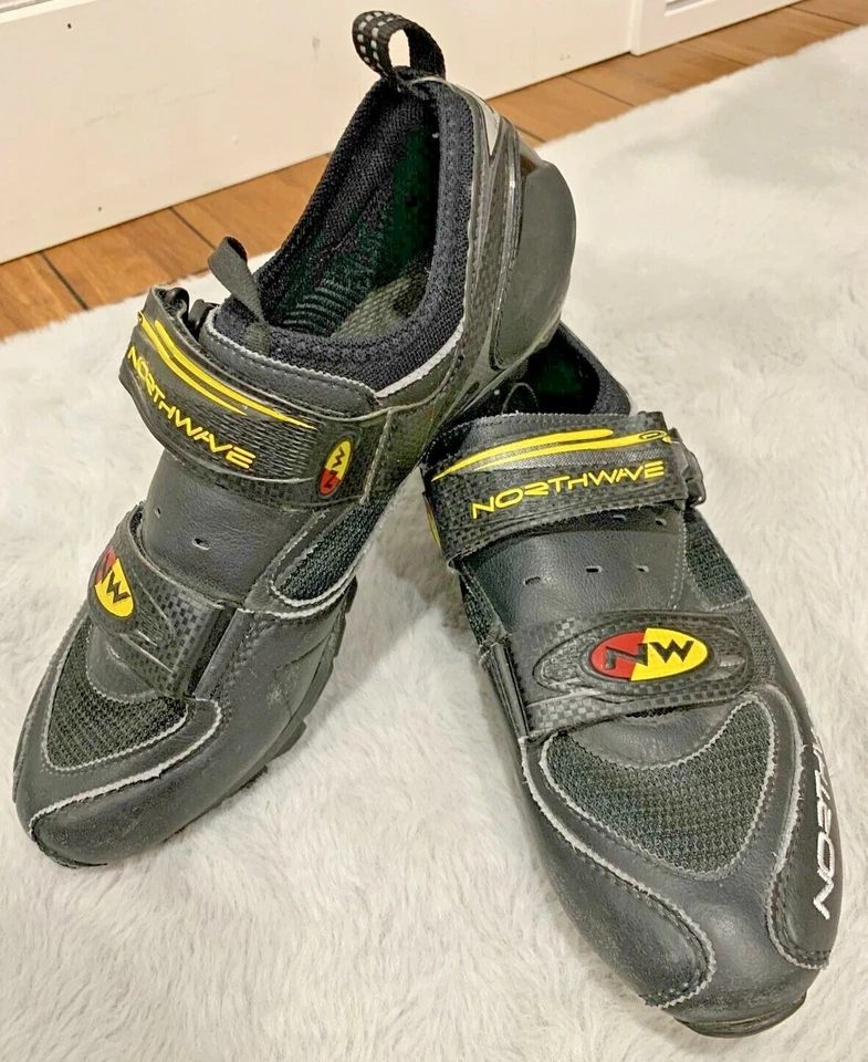 Bike Shoes Northwave Stealth Compact Men Mountain Size 9US Black Yellow Leather - Image 2 of 4
