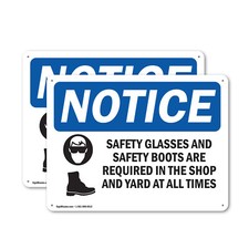 (2 Pack) Safety Glasses And Safety Boots OSHA Notice Sign Decal Metal Plastic