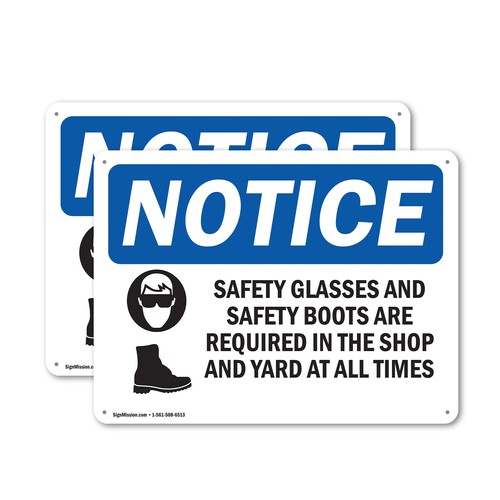 (2er Pack) Schutzbrille und Schutzstiefel OSHA Hinweis Schild Aufkleber Metall Kunststoff - Bild 1 von 22