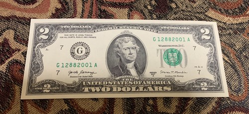 12882001 (December 8, 2001) $2 Two Dollar Bill Fancy Serial Number Birthday Note - Picture 2 of 3