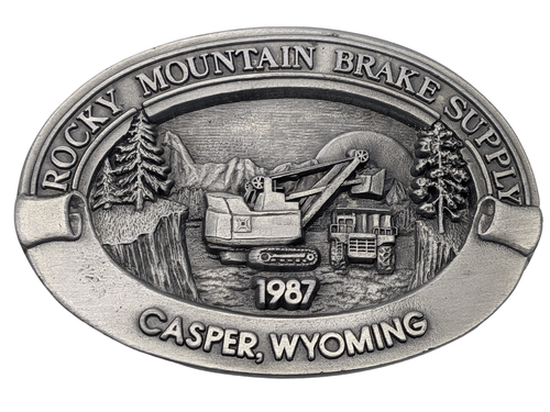 1987 Pewter Rocky Mountain Brake Supply Casper, WY-Belt Buckle-Vtg-Free Shipping