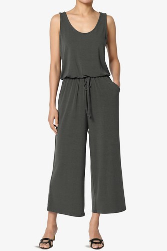 TheMogan S~3X Sleeveless Scoop Neck Pocket Crop Wide Leg Culotte Jumpsuit - Picture 18 of 107