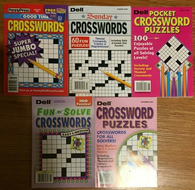 Lot of 5 Dell Penny Press Crossword Puzzle Books Good Time Fun To Solve J19