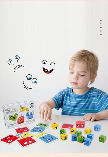 Cube Face Change Board Game Wood Puzzle Montessori Expression Wooden Blocks Blo - Picture 12 of 23