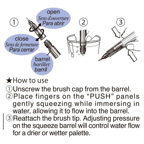 ZIG (Kuretake) H2O WATER BRUSHES Set of 4 - Broad, Large, Medium, & Detailer - Picture 4 of 4