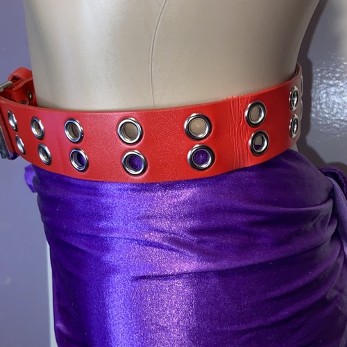Ladies Women’s Vintage 1970s Red Faux Leather Snap Silver Rings Belt - Picture 3 of 8