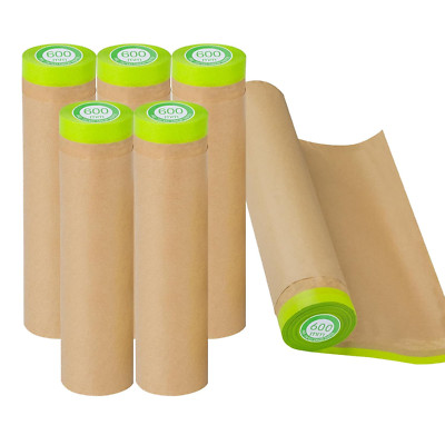 Pre-Taped Masking Paper Roll - 24''x50' for Painting & Protection (6 Rolls)
