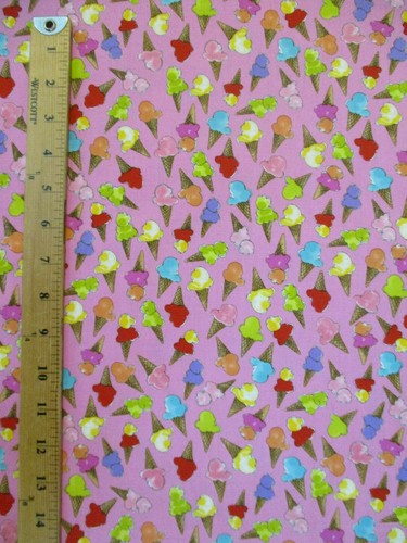 ICE CREAM CONES CONE PARTY FLAVORS PINK LORALIE COTTON FABRIC FQ - Picture 3 of 4