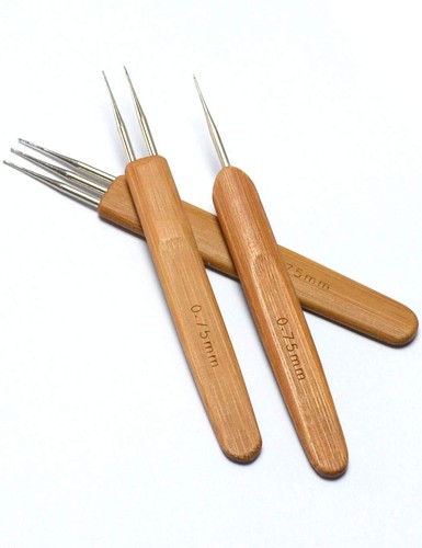 3 Pcs Dreadlocks Crochet Hooks with Bamboo Handle for Hair Braid Lock DIY Craft - 第 1/7 張圖片