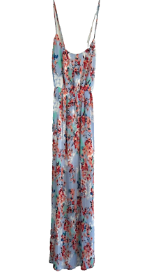 NWT Forever 21 Contemporary Women's Pleated Light Blue Pink Floral Maxi  Dress XL | eBay