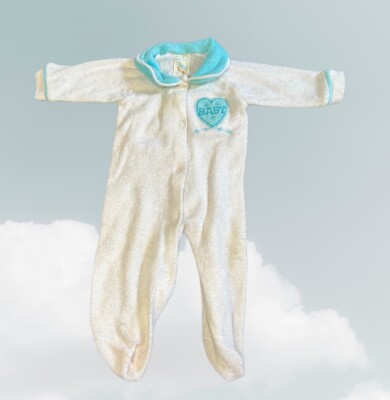 Baby Terry Newborn Cloth Pajamas Unisex Vintage White Blue
